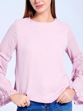 💕Women's Light Pink Ruffle Sleeve Blouse